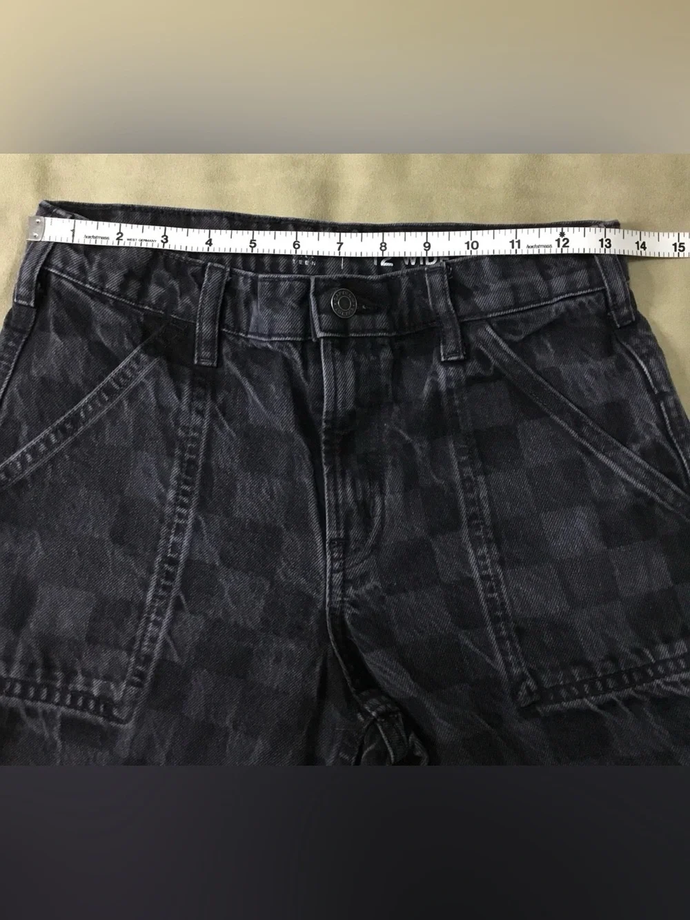 GAP Teen Gray 12 Wide Stride Checkerboard Relaxed Jeans - K802